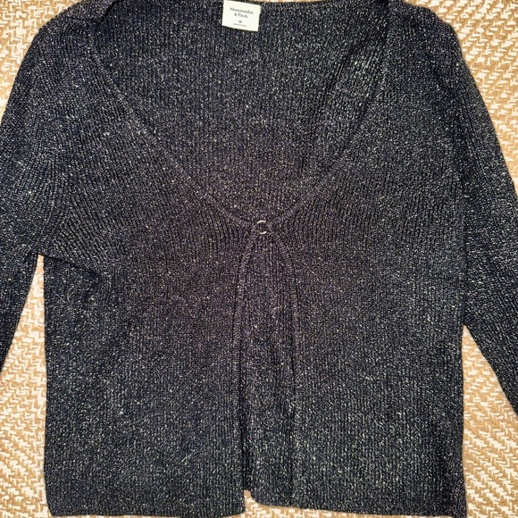 Abercrombie Black Glitter Open-Front Cardigan- Size Medium - Picture 4 of 10